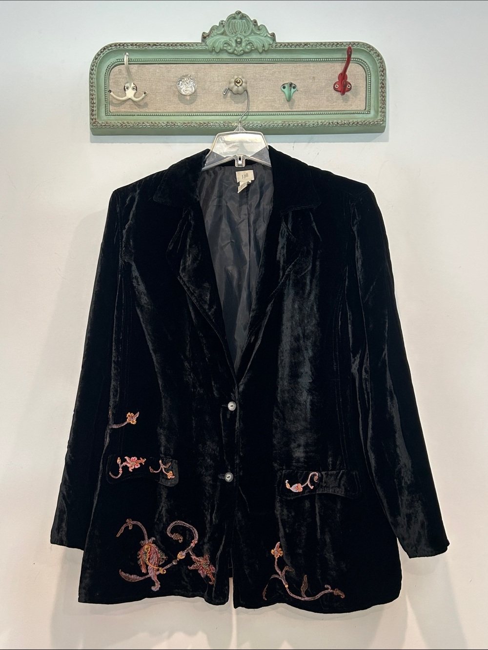 J. Jill Black Velvet Embroidered Flower vines Blazer jacket women’s xl tall